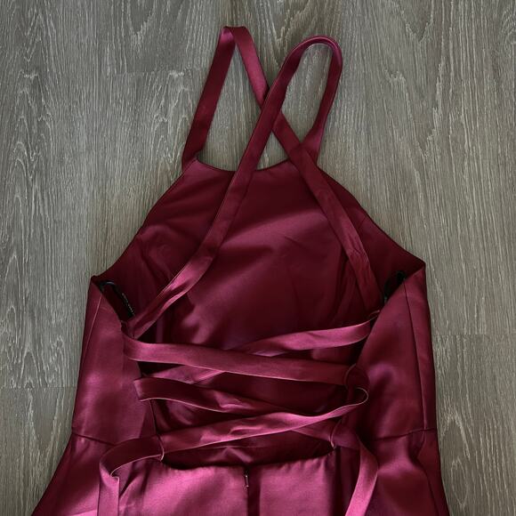 Alfred Sung Dress Size 18 Halter Lace Up Twill Criss Cross Burgundy - Picture 12 of 15